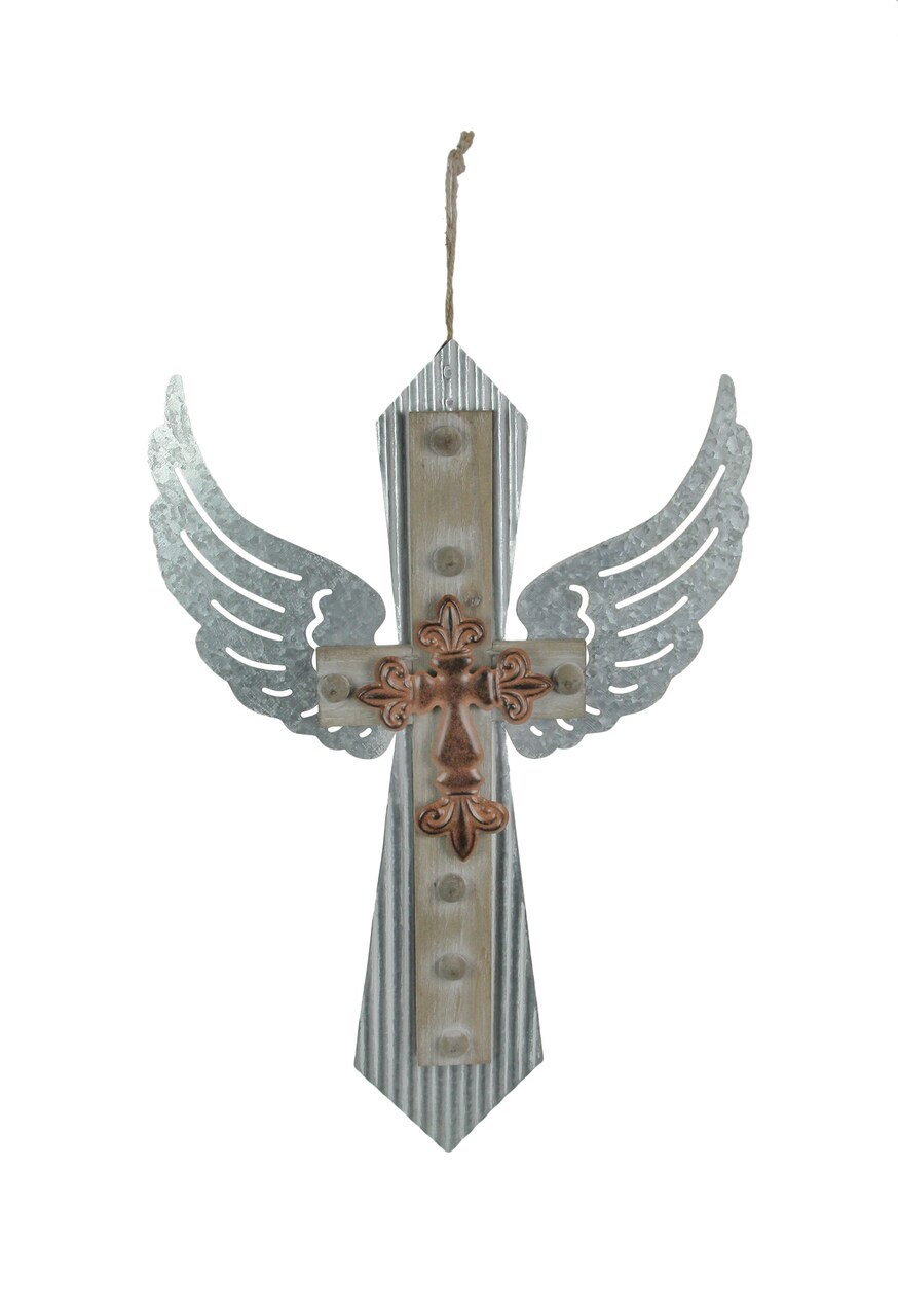 Galvanized Metal Winged Cross Handmade Decorative Rustic Hanging Wall Decor